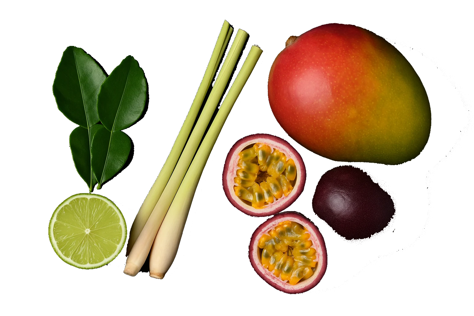 Mango, marakuja, limonka, kaffir i trawa cytrynowa